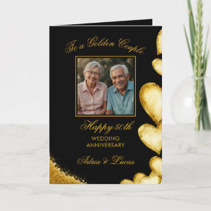 Sleek Gold Heart 50th Wedding Anniversary Card