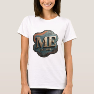 Sleek Gold ME EST 1988 Artistic Motif T-Shirt