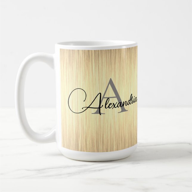 Sleek Gold Monogram Personalized Coffee Mug (Left)