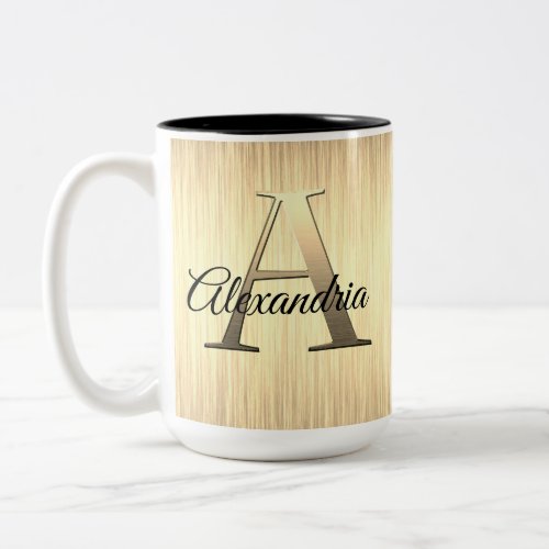Sleek Gold Monogram Two_Tone Coffee Mug