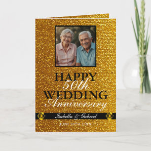 Sleek Gold Parents Photo 50th Anniversary Card