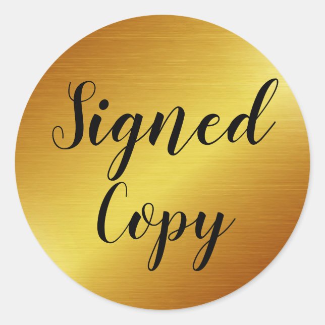 Sleek Gold Signed Copy Author Writer Classic Round Sticker (Front)