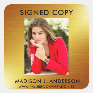Sleek Gold Signed Copy Author Writer Photo Web Square Sticker