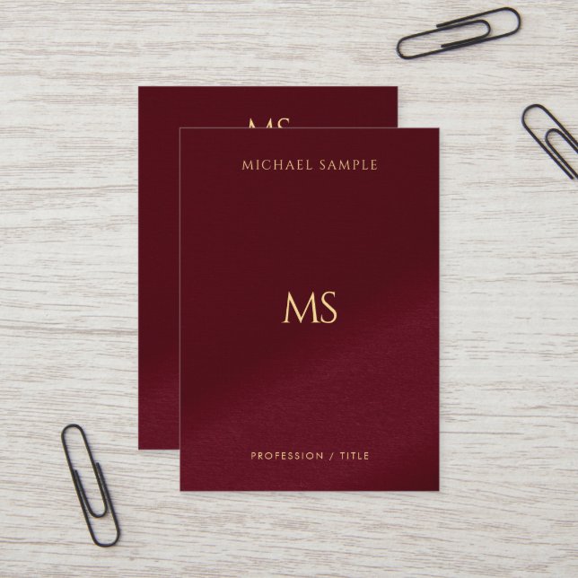 Sleek Gold Text Monogram Vertical Luxurious Linen Business Card (Front/Back In Situ)