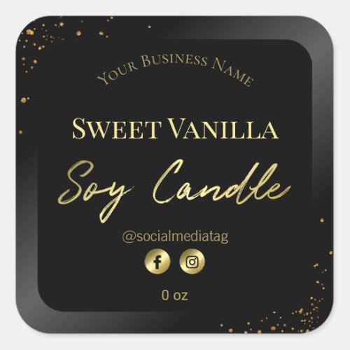 Sleek Gold Text Paint Drops Soy Candle Label