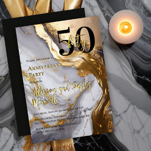 Sleek Gold White Marble 50 Anniversary Party Foil Invitation