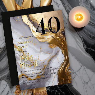 Sleek Gold White Marble Modern 40 Birthday Party Foil Invitation
