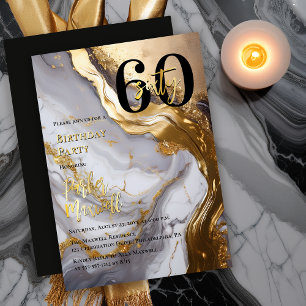 Sleek Gold   White Marble Modern 60 Birthday Party Foil Invitation