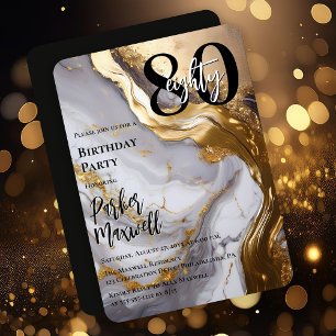 Sleek Gold White Marble Modern 80 Birthday Party Invitation