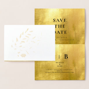 Sleek Gold & White Monogram Save the Date Foil Fo Foil Card