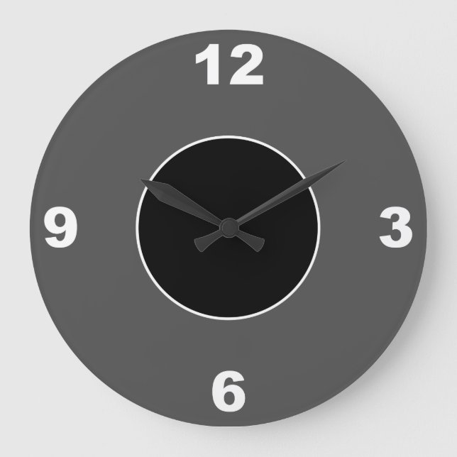 Sleek Gray and Black White Numbers Wall Clock (Front)