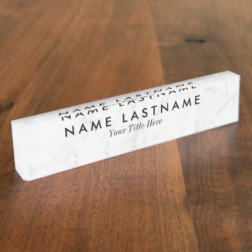 Sleek Grey White Marble Custom Desk Name Plate