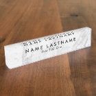 Sleek Grey White Marble Custom Desk Nameplate