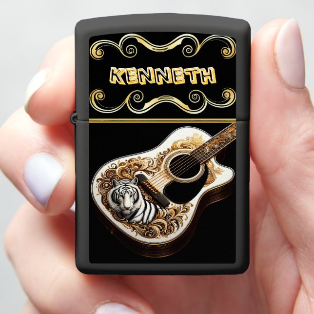 Sleek Guitar Lighter with Tiger Artwork (In Hand)