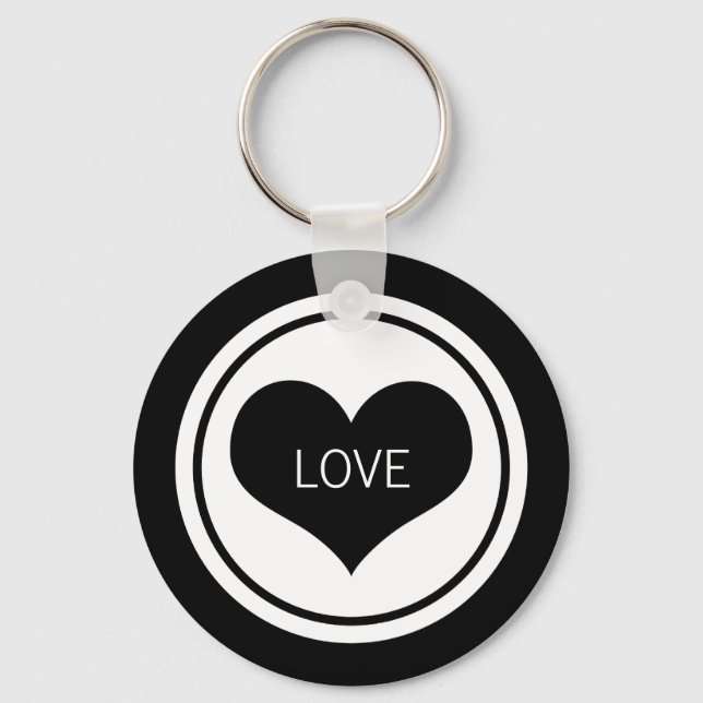 Sleek Heart Keychain, Black and White Keychain (Front)