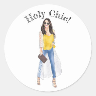 Sleek "Holy Chic" Fashion Model Classic Round Sticker