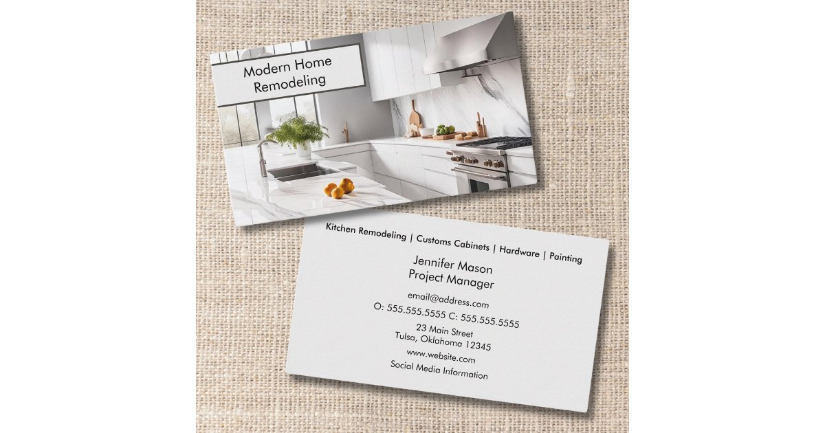 Kitchen Business Card Examples Sleek Kitchen & Construction Business Card | Zazzle