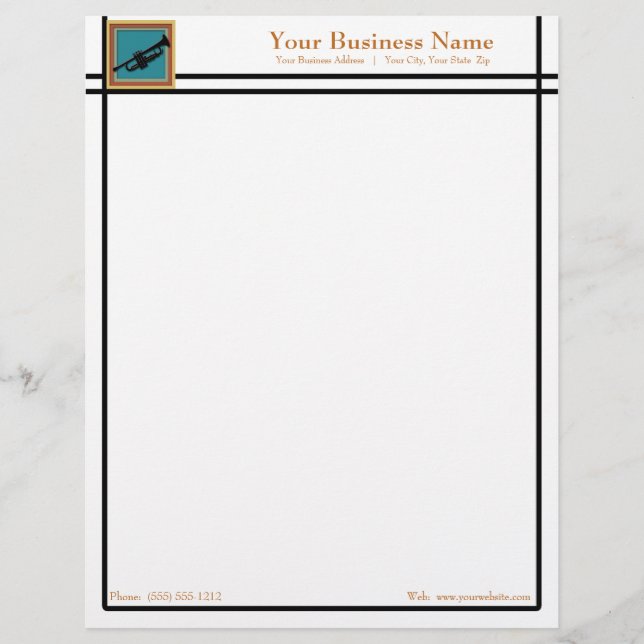 Sleek Lines Trumpet Music Business Letterhead (Front)