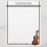 Sleek Lines Violin Music Business Letterhead<br><div class="desc">Music business letterhead featuring a lined frame on three sides with a double bar line across the top.  Fields have been provided for you to personalize with your business name,  address,  phone and website addresses.  A violin image with shadow adorns the bottom right corner.</div>