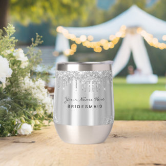 Sleek Luxury Glitter Drips Silver Thermal Wine Tumbler