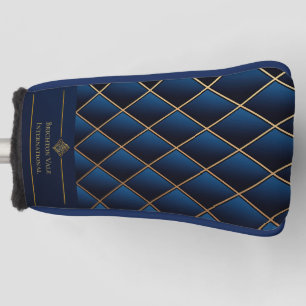 Sleek Luxury Navy & Gold Geometric Putter Golf Head Cover