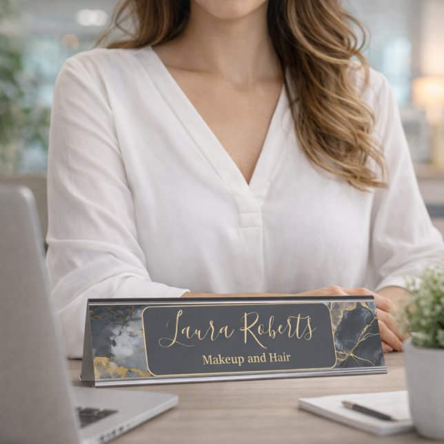 Sleek Marble Gold Professional Branding Desk Name Plate (Creator Uploaded)