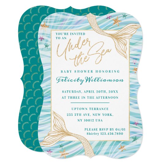 Sleek Mermaid Under The Sea Baby Shower Invitation ...