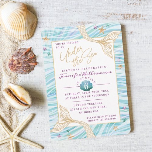 Sleek Mermaid Under The Sea Birthday Invitation