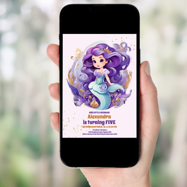 Sleek Mermaid Under The Sea Birthday Invitation (Front Digital)