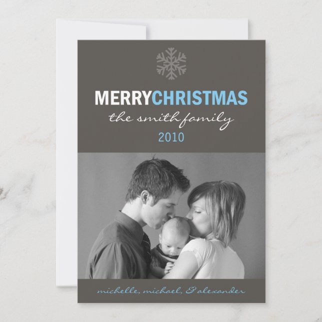 Sleek Merry Christmas Card (Snowflake Blue / Gray) (Front)
