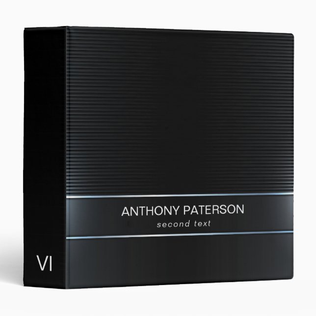 Sleek Metallic Black & Blue 3 Ring Binder (Front/Spine)