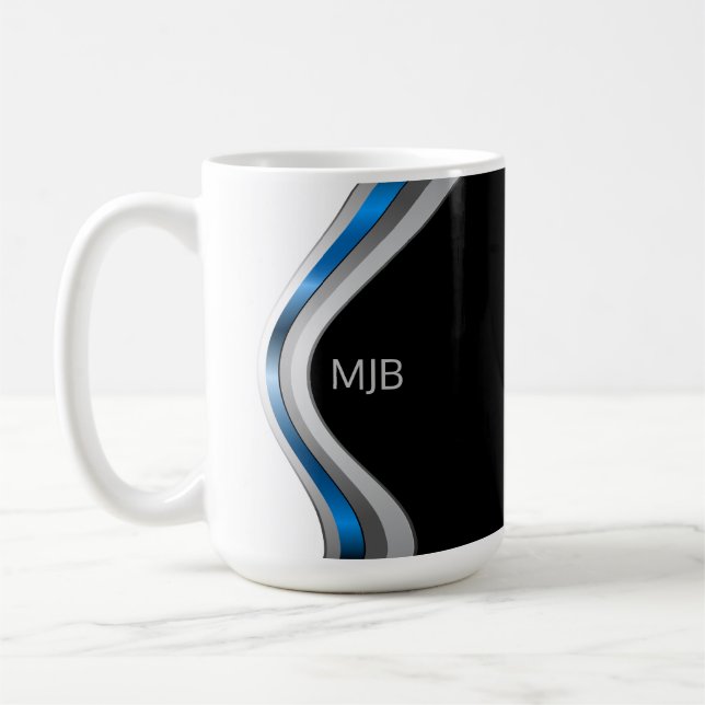 Sleek Metallic Curves with Your Monogram Coffee Mug (Left)