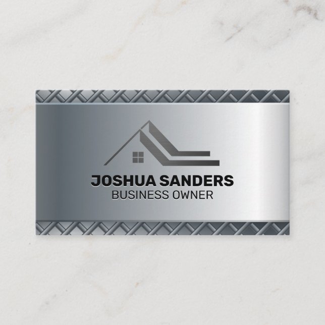 Sleek Metallic Real Estate Logo | Metallic  Business Card (Front)