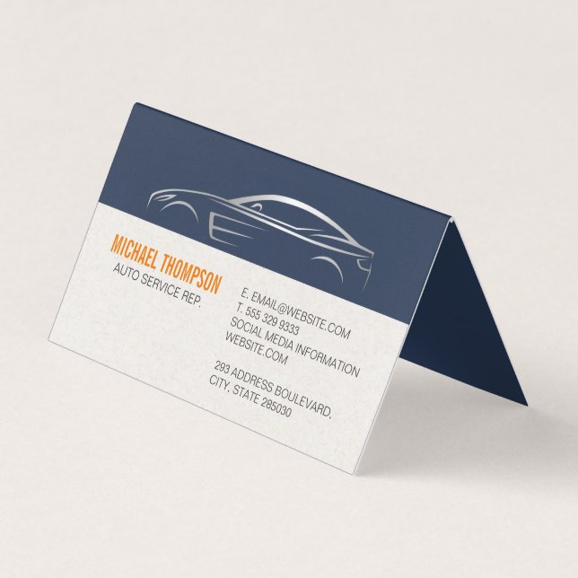 Sleek Metallic Sports Car Illustration Business Card (Front)