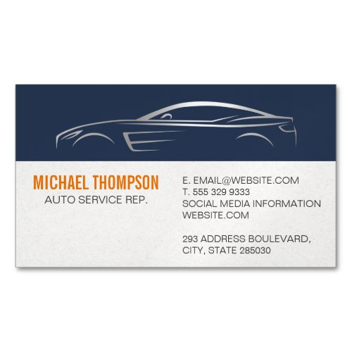 Sleek Metallic Sports Car Illustration Business Card Magnet