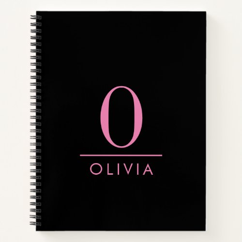 Sleek Minimalist Modern Pink Monogram Black Notebook