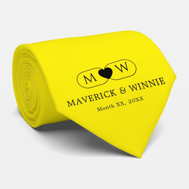 Sleek Minimalist Modern Wedding Bright Yellow Neck Tie (Rolled)