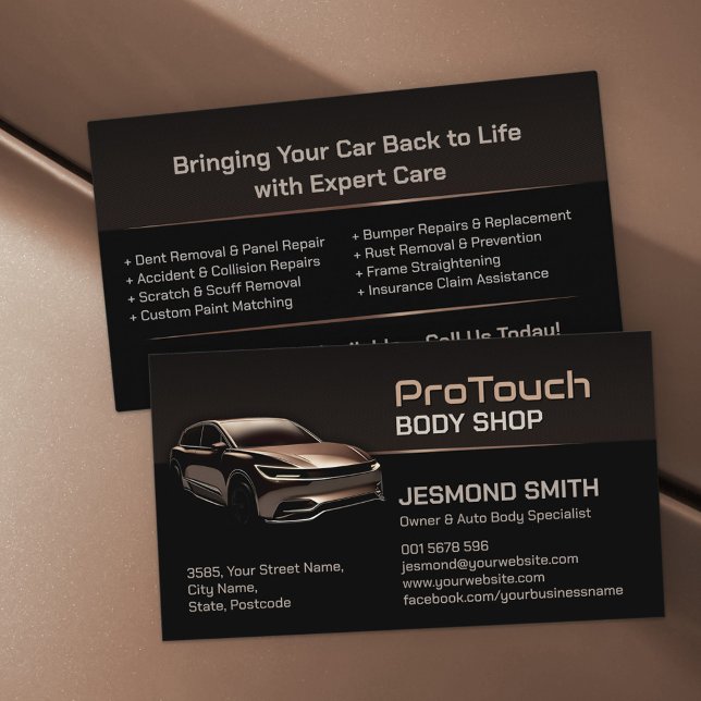 Sleek Modern Auto Body Work  Business Card (Creator Uploaded)