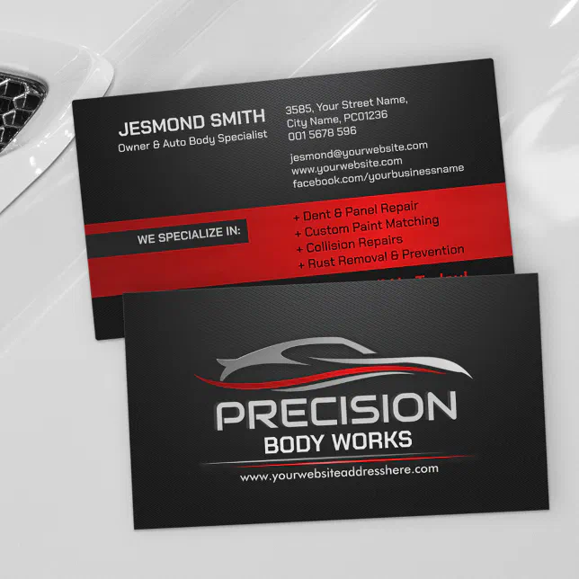 Sleek Modern Auto Body Work Business Card | Zazzle