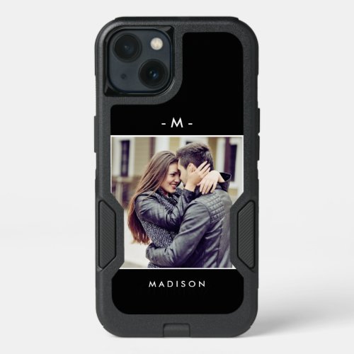 Sleek Modern Black Monogram with Your Photo iPhone 13 Case