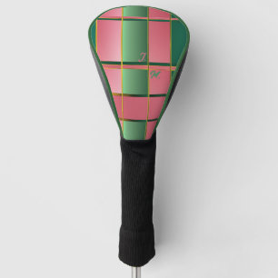 Sleek Modern Color Block Pink and Green Monogram Golf Head Cover