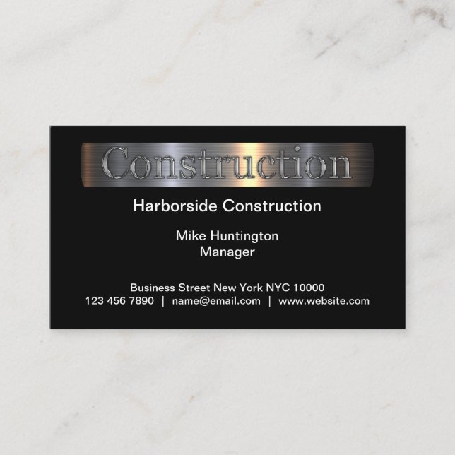 Sleek Modern Construction Business Cards (Front)