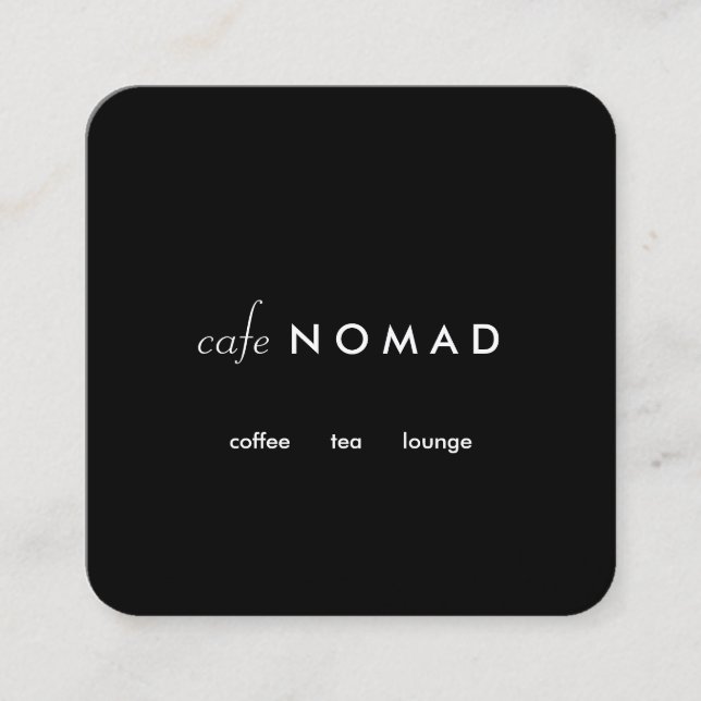 Sleek Modern Designer Cafe Boutique Black Square Business Card (Front)