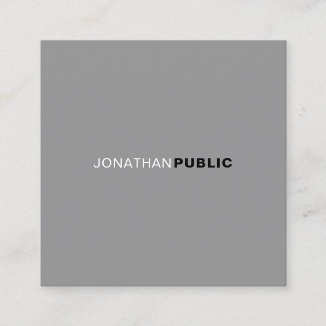 Sleek Modern Elegant Gray White Plain Professional Square Business Card (Front)