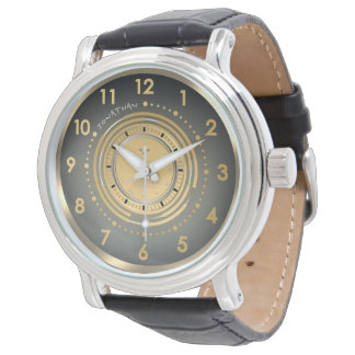 Sleek Modern Gold & Silver Dark Leather Custom Watch