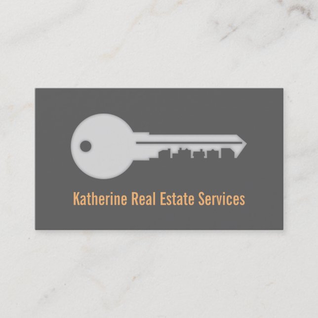 Sleek Modern House Key Real Estate Business Cards (Front)