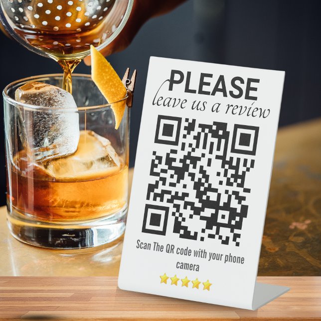 Sleek & Modern "Leave a Review" QR Code Pedestal Sign (Creator Uploaded)
