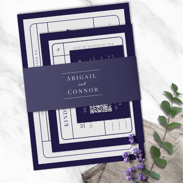 Sleek Modern Lines Navy & Gray Invitation Belly Band (Creator Uploaded)