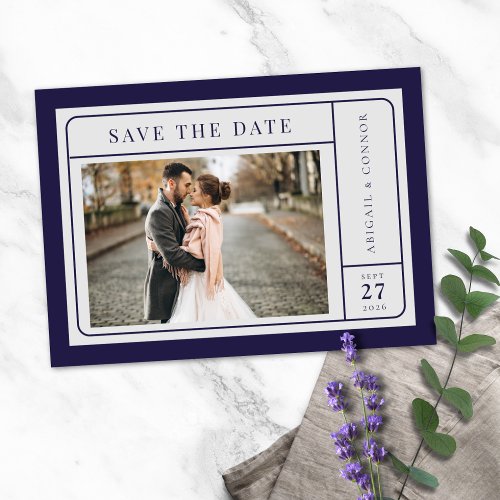 Sleek Modern Lines Navy  Gray Save The Date