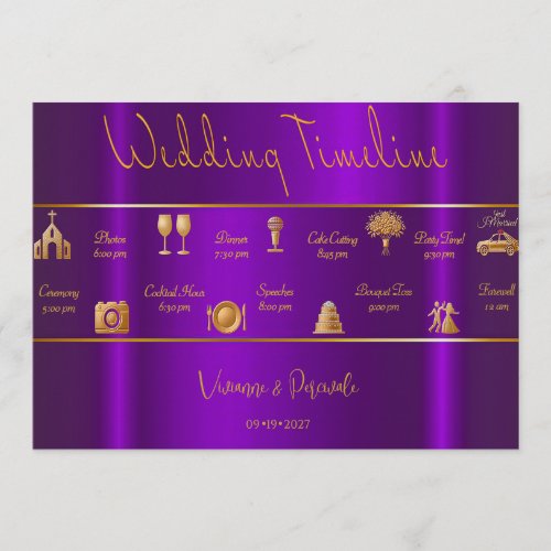 Sleek Modern Luminous Violets Wedding Timeline  Program